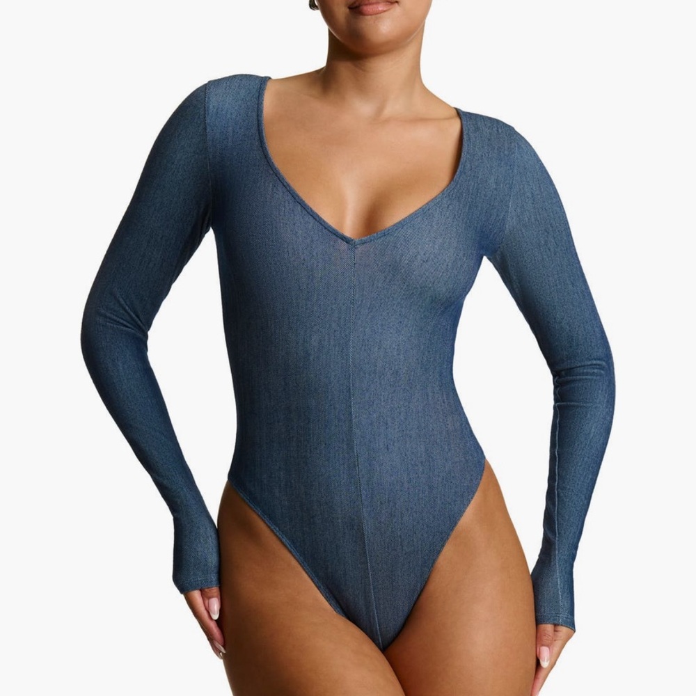 Naked‎ Wardrobe Denim Blue V-Neck Bodysuit XL